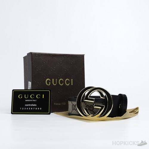 GG Signature Striped Black Gold Buckle Belt