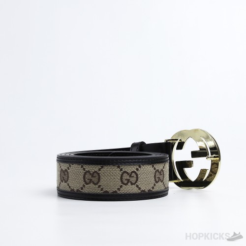 GG Signature Striped Black Gold Buckle Belt