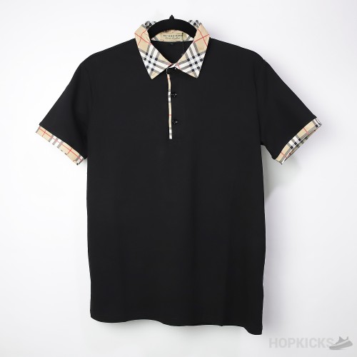 B*rberry Vintage Check Cotton Black Polo Shirt 