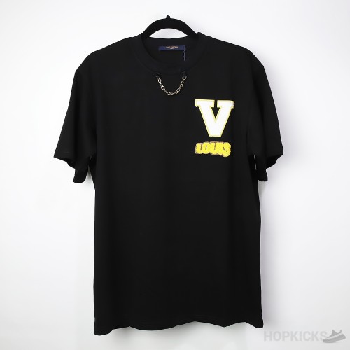L*V Crew Neck Blended Chain Plain Black T-shirt