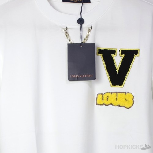 L*V Crew Neck Blended Chain Plain White T-Shirt