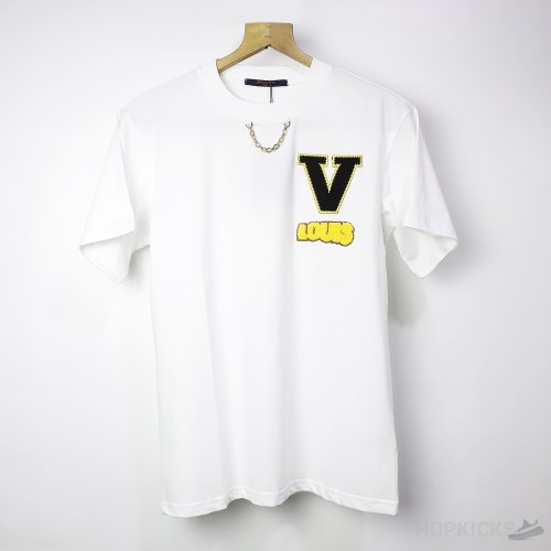 L*V Crew Neck Blended Chain Plain White T-Shirt