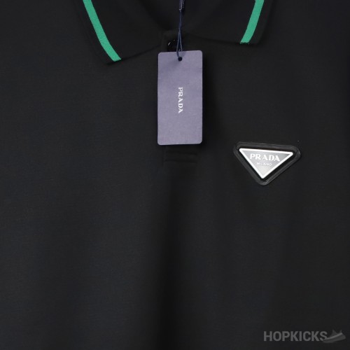 Pr*da Logo Green Neck Polo Shirt Black 