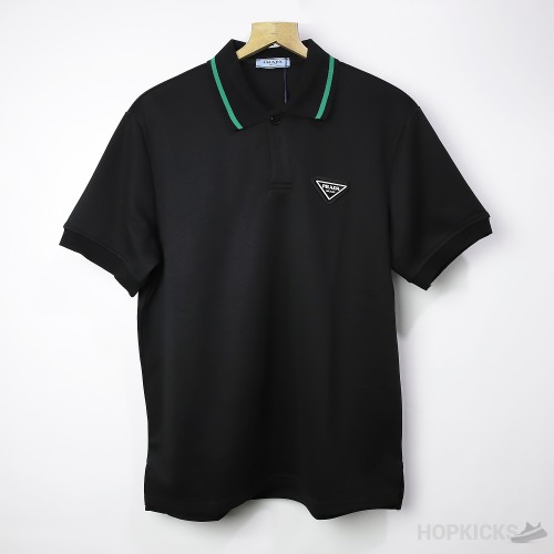 Pr*da Logo Green Neck Polo Shirt Black 