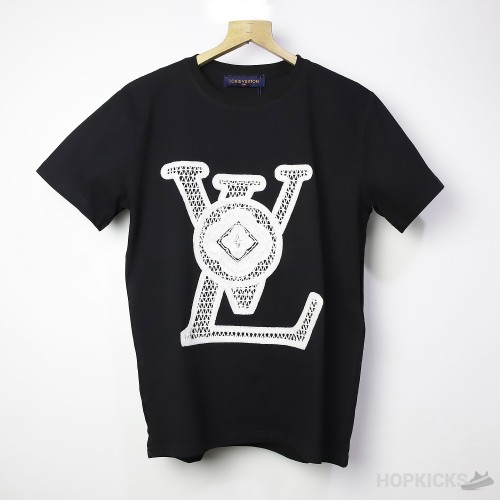 L*V White Fur Logo Black T-Shirt