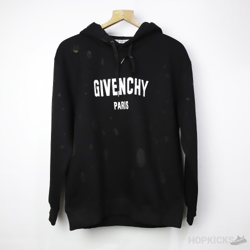 G*venchy Black Paris Logo Destroyed Hoodie