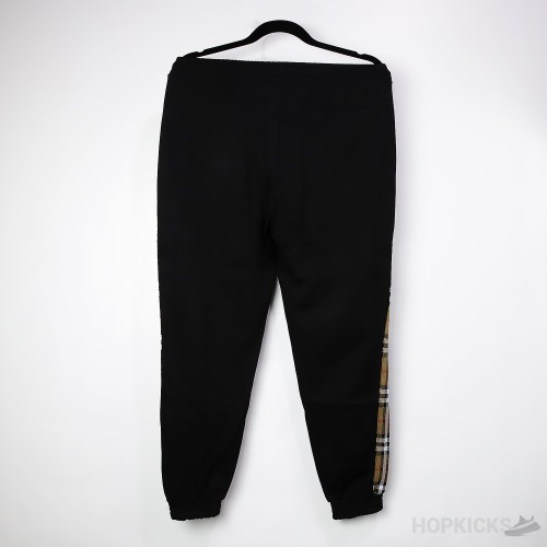 B*rberry Vintage Check Panel Cotton Sweatpants Black