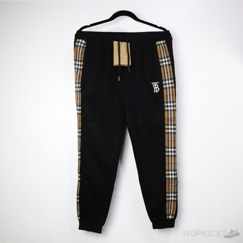 B*rberry Vintage Check Panel Cotton Sweatpants Black